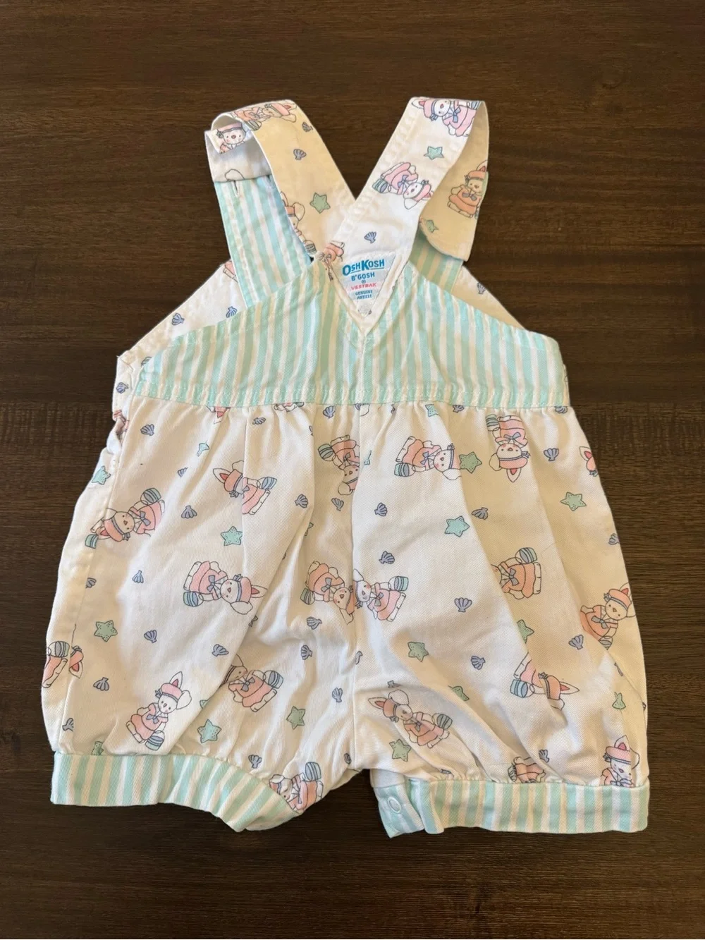 Vintage OshKosh B'gosh Mint & White Striped Baby Overalls with Tee Size 3T